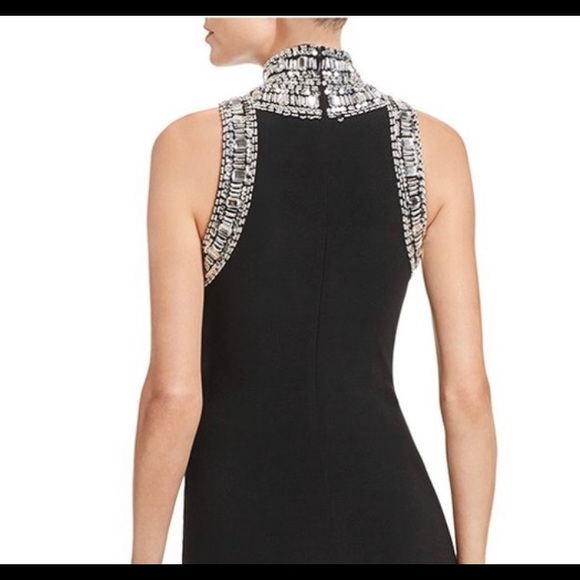 Aqua Black Mock Neck Beaded Sleeveless Gown Size 6 - Picture 9 of 16